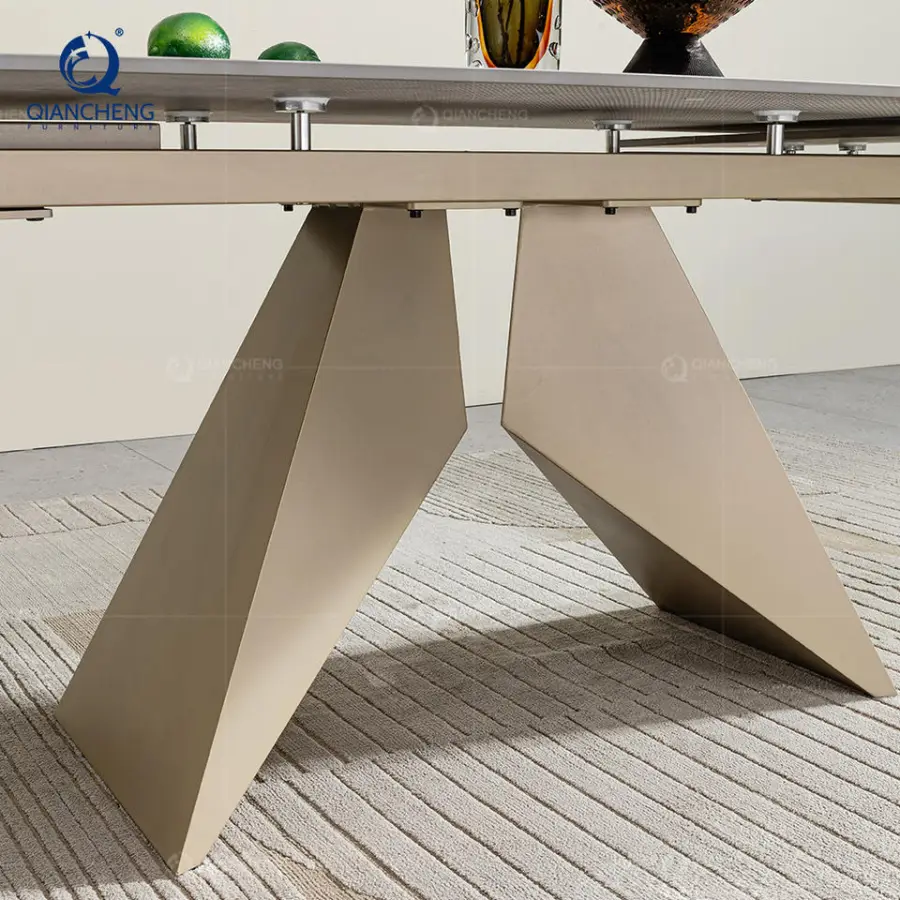 Luxury Modern Design Furniture Rock Slab Tempered Glass Extendable Swivel Dining Table Sintered Stone Esstisch Ausziehbar — image 5