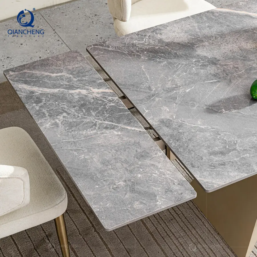 Luxury Modern Design Furniture Rock Slab Tempered Glass Extendable Swivel Dining Table Sintered Stone Esstisch Ausziehbar — image 6