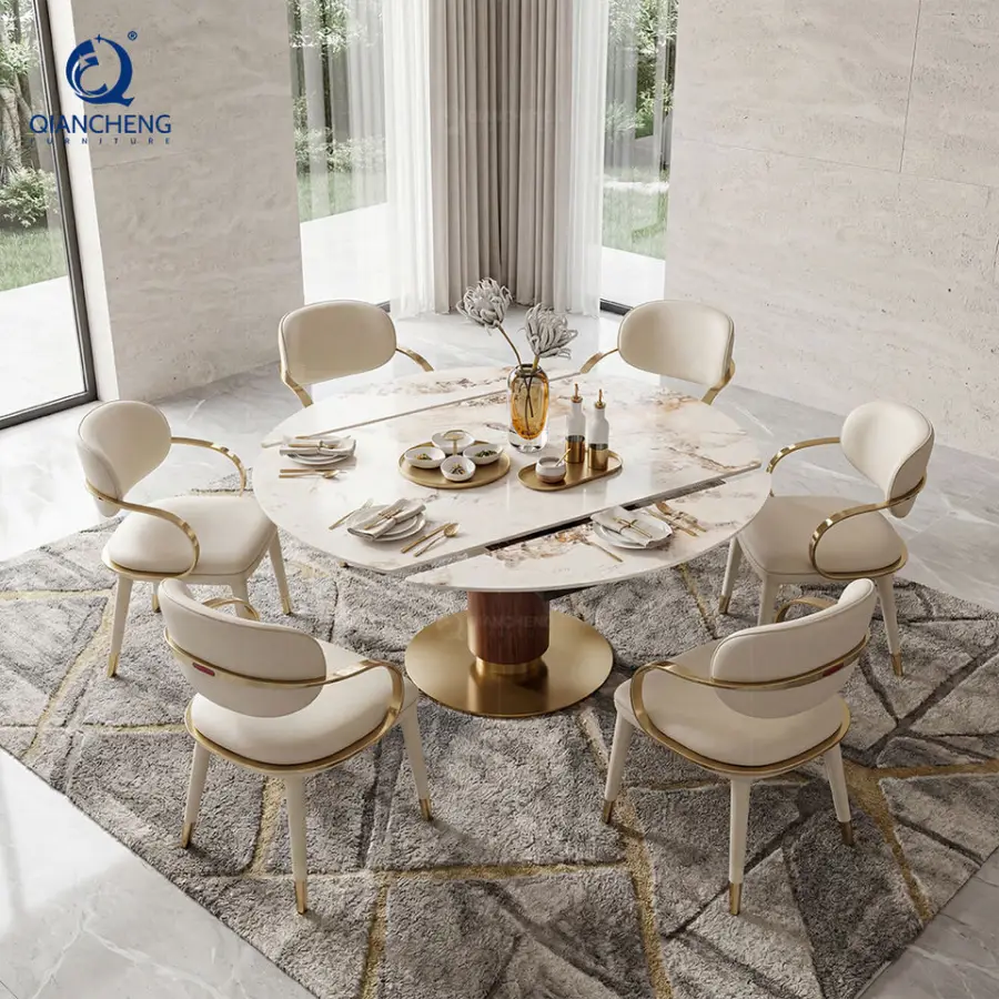 OEM Extendable Round Indoor Adjustable Dining Room Table with Chair Oval Circular Tavolo Da Pranzo Allungabile Table Ext — view 1