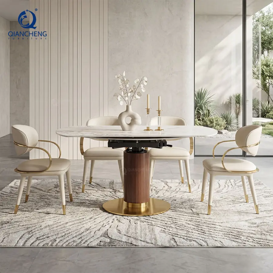 OEM Extendable Round Indoor Adjustable Dining Room Table with Chair Oval Circular Tavolo Da Pranzo Allungabile Table Extensible — image 3