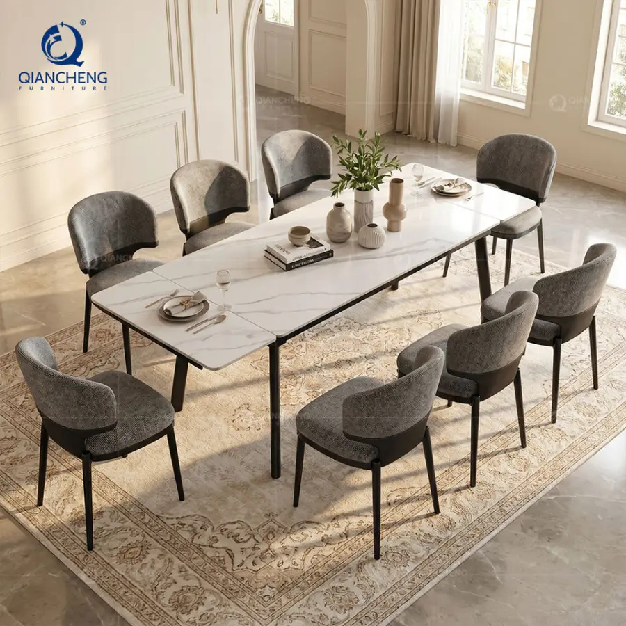 Extendable Dining Table With 12MM Thickness Sintered Stone Ceramic Table Top Metal Leg Multiple Functions Dining Room Fu — view 1