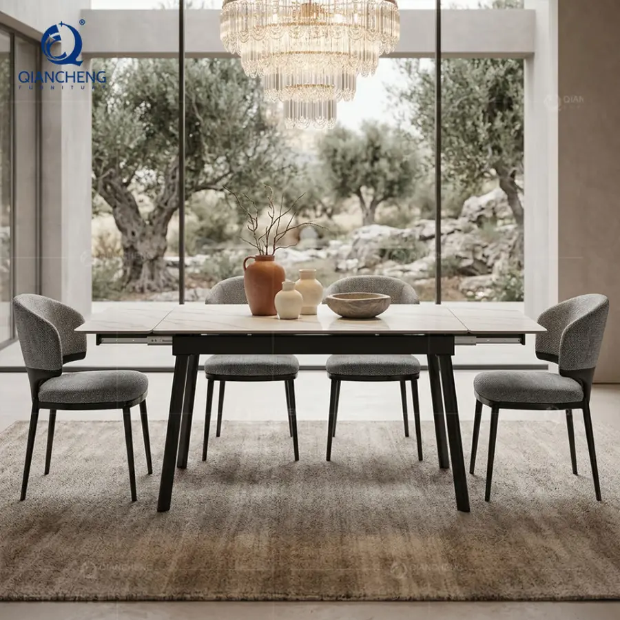 Extendable Dining Table With 12MM Thickness Sintered Stone Ceramic Table Top Metal Leg Multiple Functions Dining Room Furniture — image 3