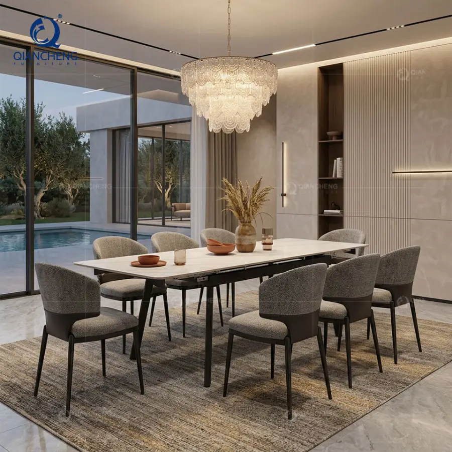 Extendable Dining Table With 12MM Thickness Sintered Stone Ceramic Table Top Metal Leg Multiple Functions Dining Room Furniture — image 4
