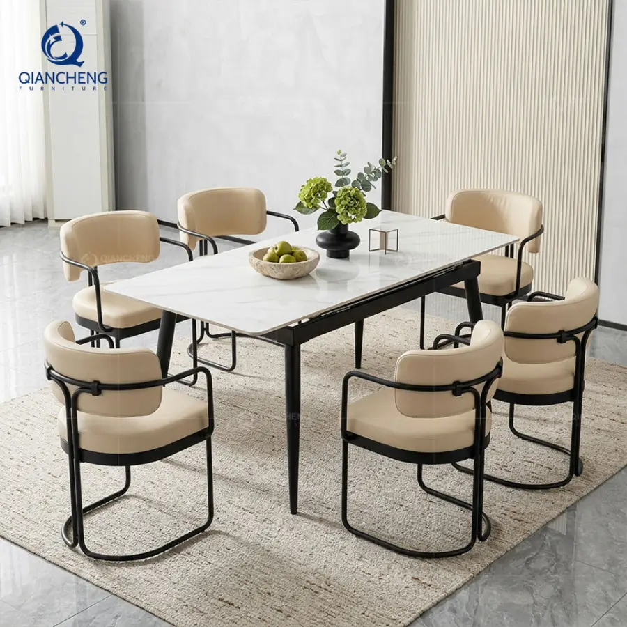 Modern Extendable Dining Table with Carbon Steel Base Sintered Stone Top for Home Restaurant Hotel Use Multi-Seat Configuration — image 4