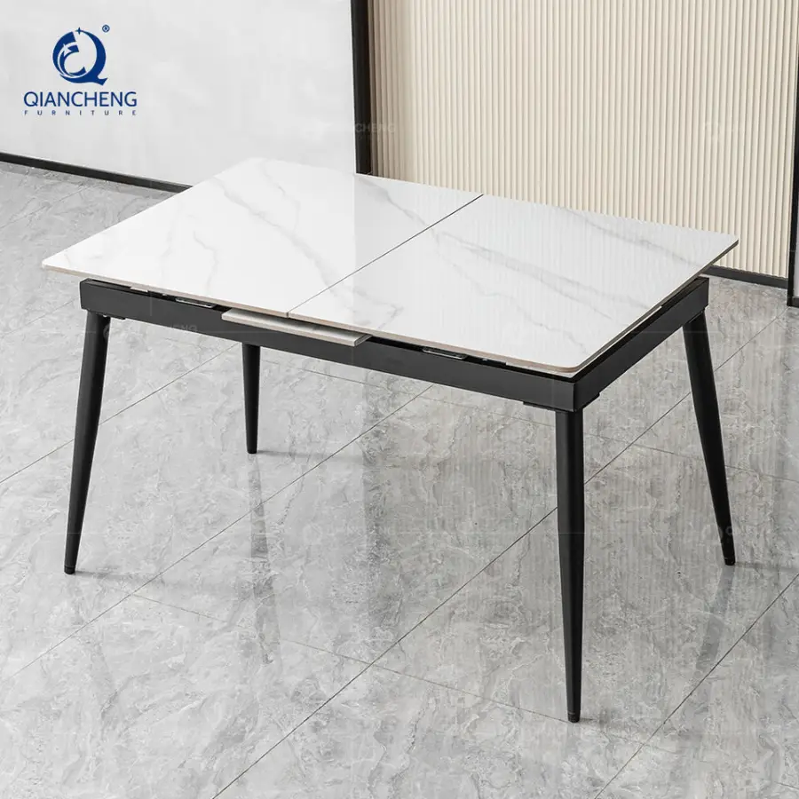 Modern Extendable Dining Table with Carbon Steel Base Sintered Stone Top for Home Restaurant Hotel Use Multi-Seat Configuration — image 6