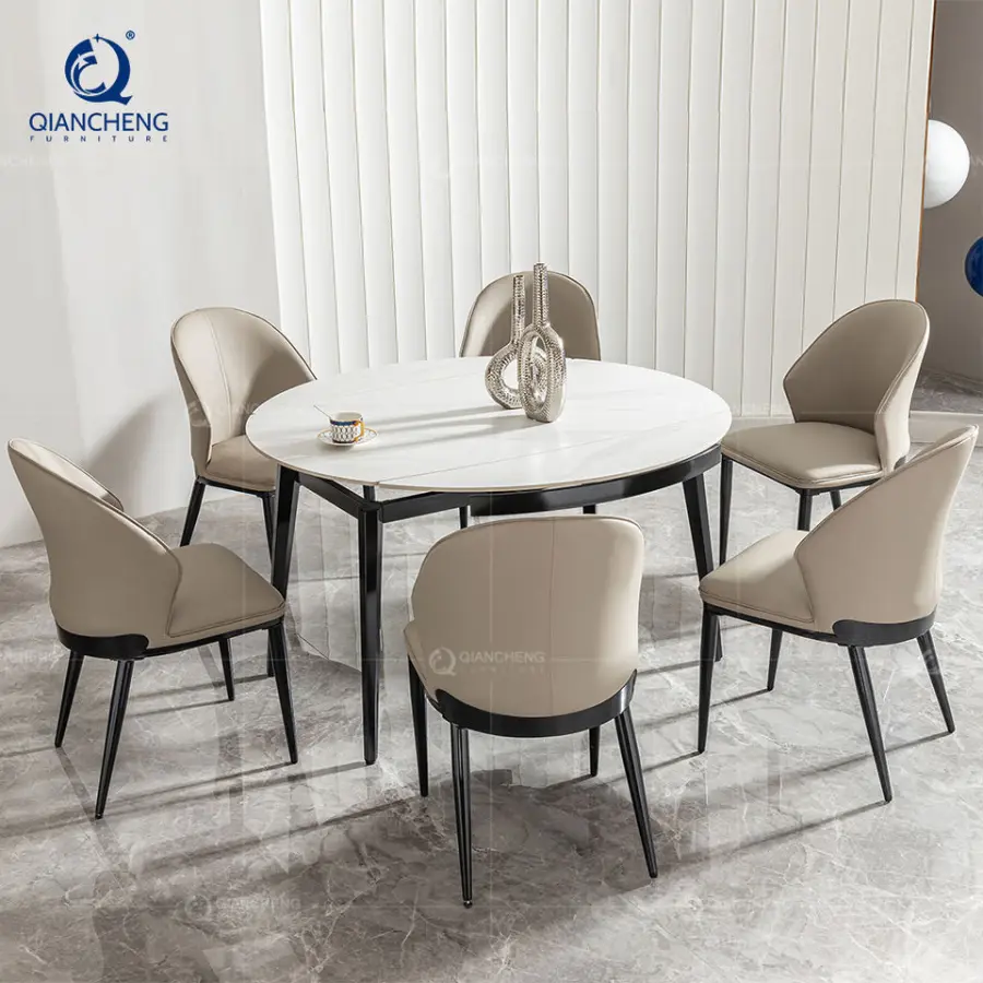 Italian Design Dining Table Oblong Extending to Round Modern Kitchen Island with Extendable Dining Table for 6 or 8 Peop — view 1
