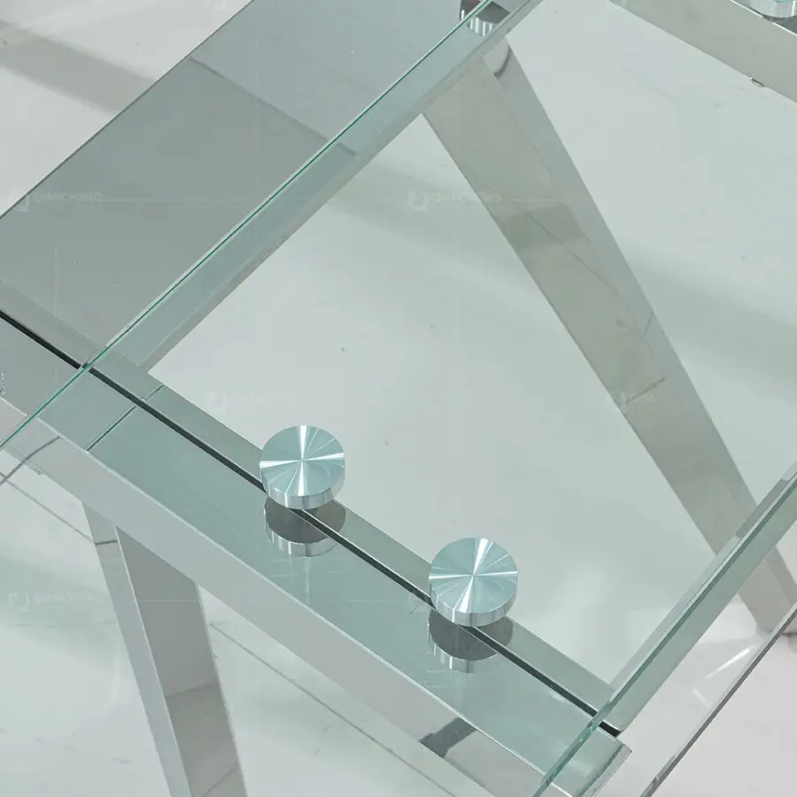 Wholesale Stainless Steel Dinner Table clear Glass Extending Dining Room Chairs and Tables Sets — image 6