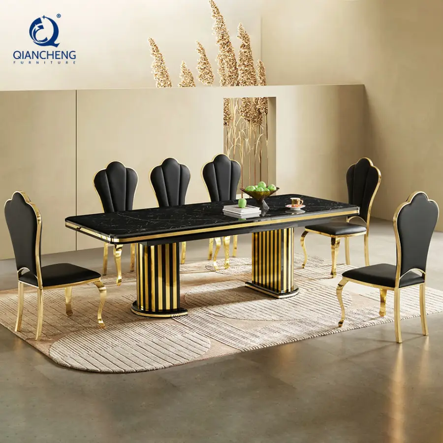Modern butterfly Leaf Extendable Dining Table Nordic Multi-functional Foldable Solid Wood and Stainless Steel Frame Dini — view 1