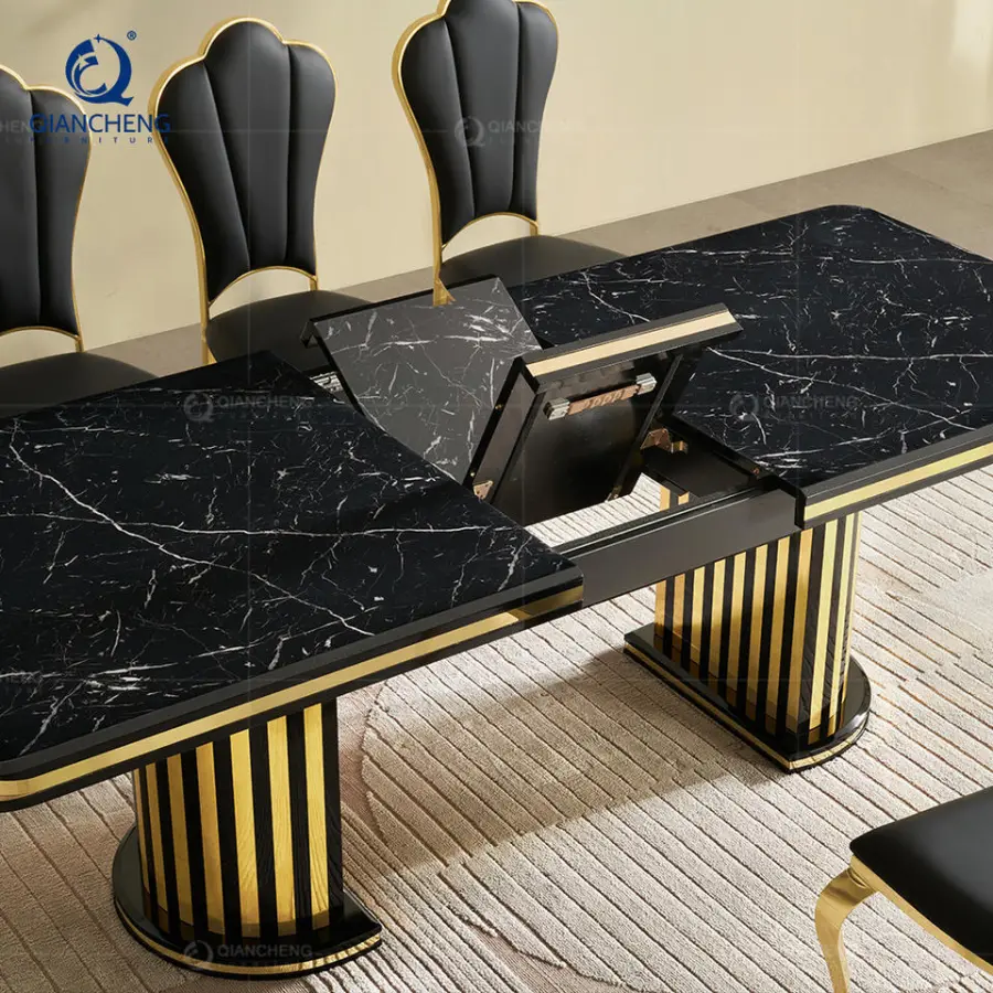 Modern butterfly Leaf Extendable Dining Table Nordic Multi-functional Foldable Solid Wood and Stainless Steel Frame Dining Table — image 3