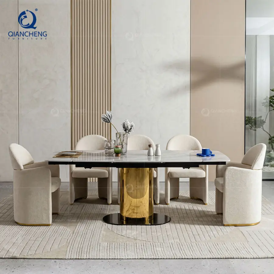 Modern Minimalist Rectangle Rock Slab Extendable Retractable Italian Dining Table Kitchen Living Room Use Dining Room Furniture — image 3