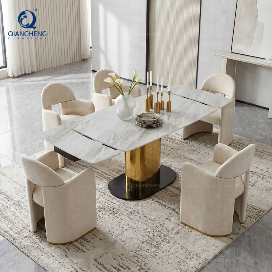 Modern Minimalist Rectangle Rock Slab Extendable Retractable Italian Dining Table Kitchen Living Room Use Dining Room Furniture — image 4