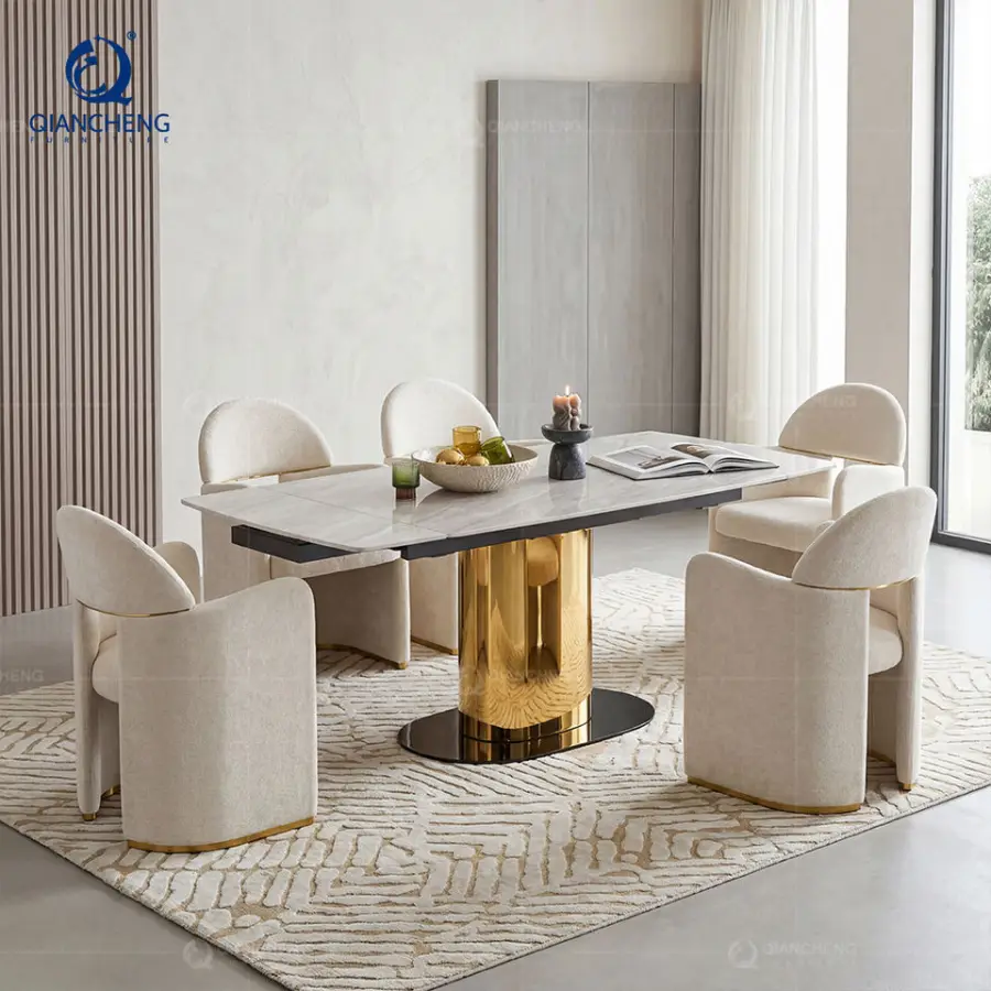 Modern Minimalist Rectangle Rock Slab Extendable Retractable Italian Dining Table Kitchen Living Room Use Dining Room Furniture — image 5