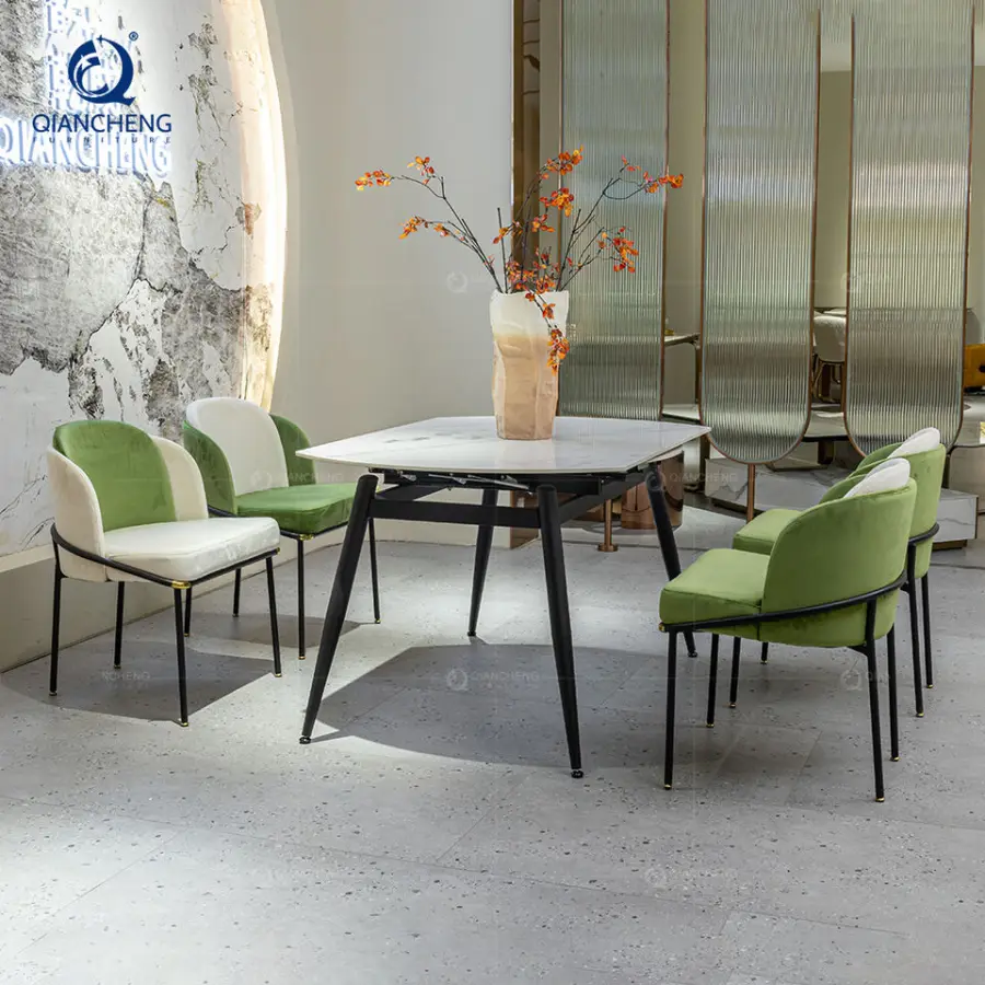 Italian Rock Slab Outdoor Extendable Dining Table Luxury High End Household Small Apartment Rectangular Round Iron Folding Table — image 4