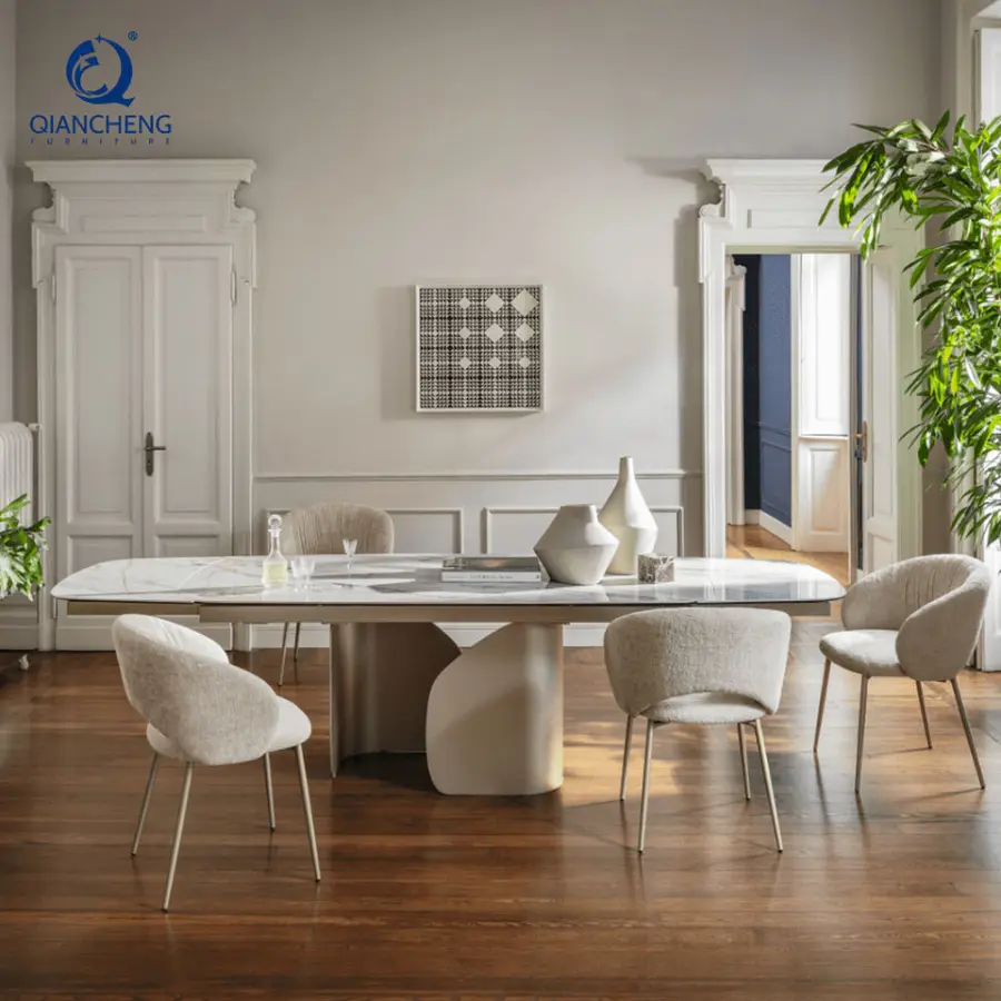 Qiancheng Guangdong Smart Extendable Dining Table Set 10 Seater Folding Movable Dining Table Mechanism Luxury Furniture — view 1