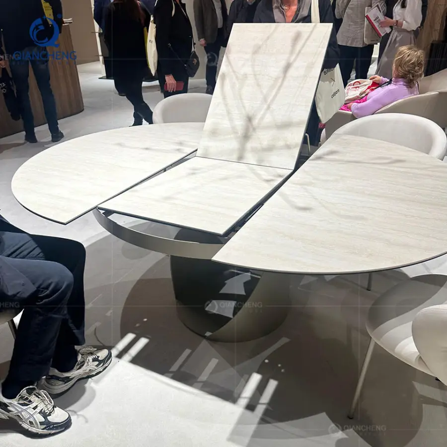 Round butterfly Leaf Extendable Dining Table Multifunctional Modern Furniture for Luxury Dinning Table for 4 6 8 12 Chairs Set — image 3