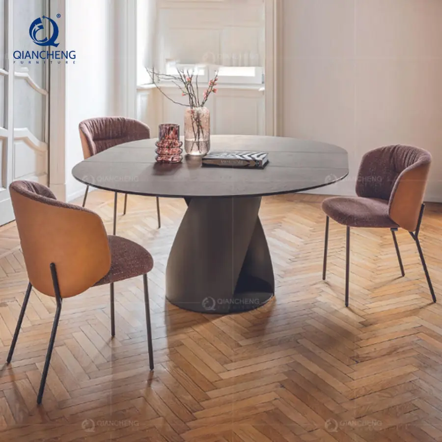 Round butterfly Leaf Extendable Dining Table Multifunctional Modern Furniture for Luxury Dinning Table for 4 6 8 12 Chairs Set — image 4