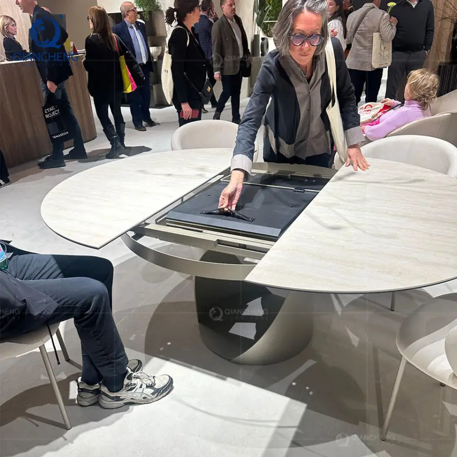 Round butterfly Leaf Extendable Dining Table Multifunctional Modern Furniture for Luxury Dinning Table for 4 6 8 12 Chairs Set — image 5