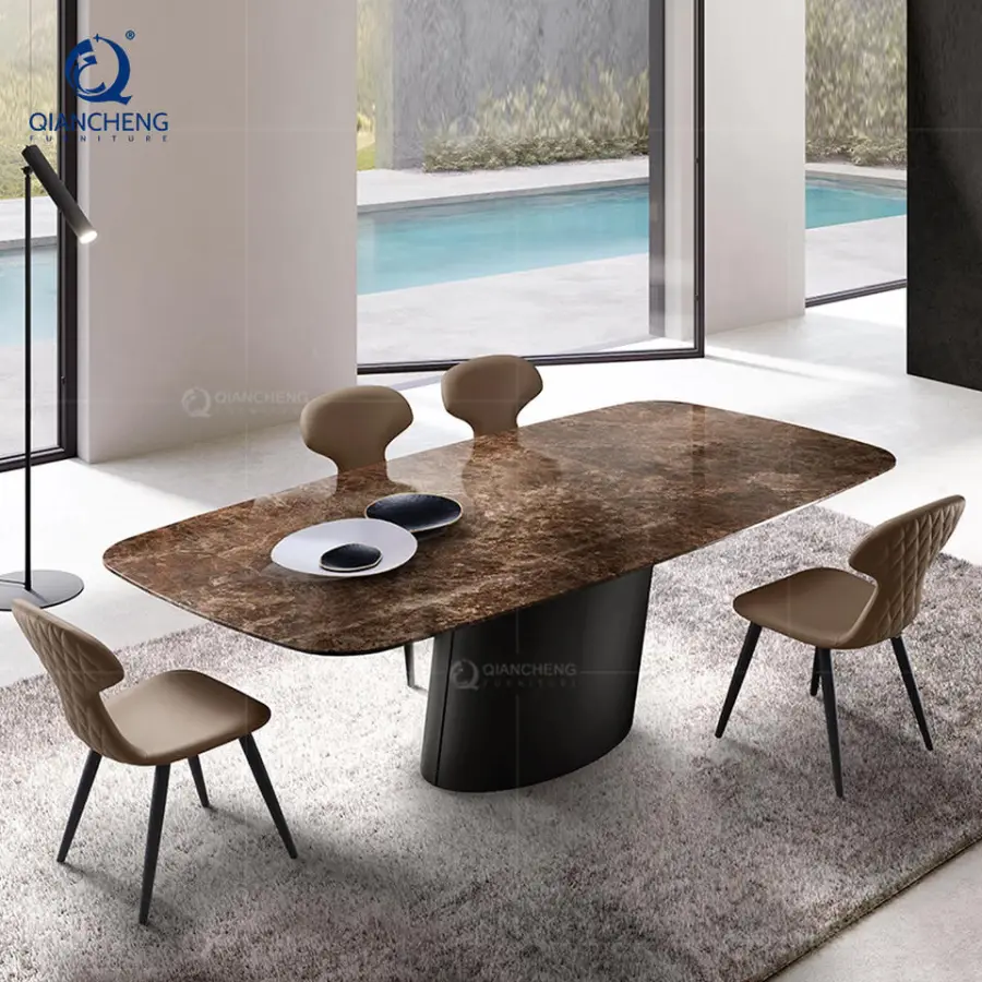 Customized Size Modern Dining Table Extendable Folding Home Furniture with Sintered Stone Top and Metal Base for Dining Room — image 3