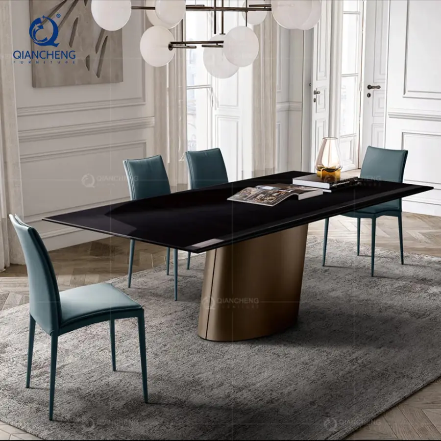 Customized Size Modern Dining Table Extendable Folding Home Furniture with Sintered Stone Top and Metal Base for Dining Room — image 4