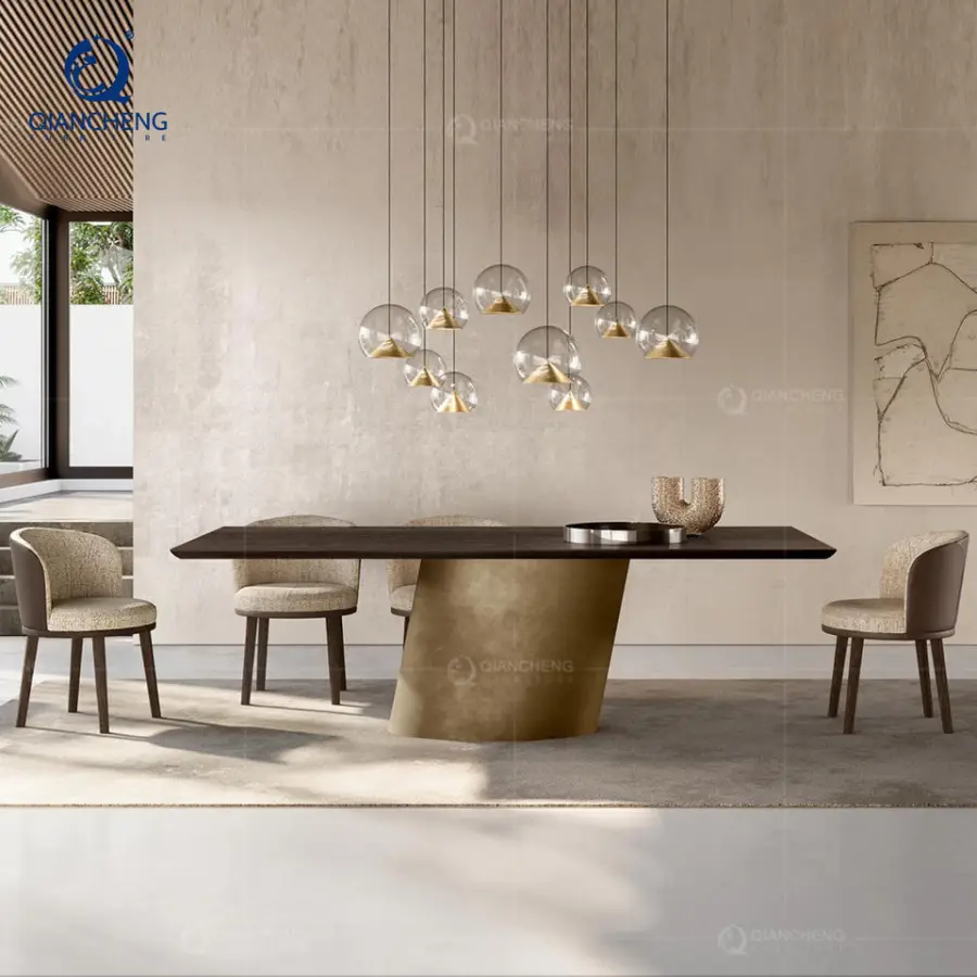 Customized Size Modern Dining Table Extendable Folding Home Furniture with Sintered Stone Top and Metal Base for Dining Room — image 5