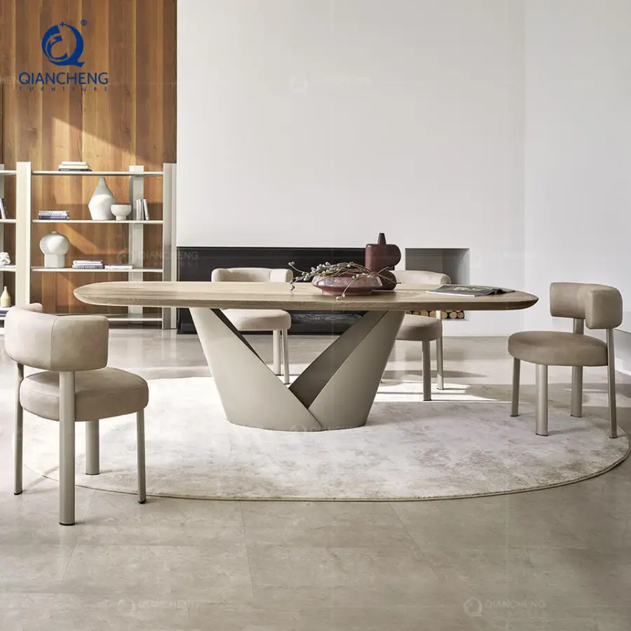 Qiancheng 70.8 Inch Extendable Dining Table Grey Rectangle 12mm Marble Ceramic Top Carbon Steel Frame With Black Powder Coating — image 5