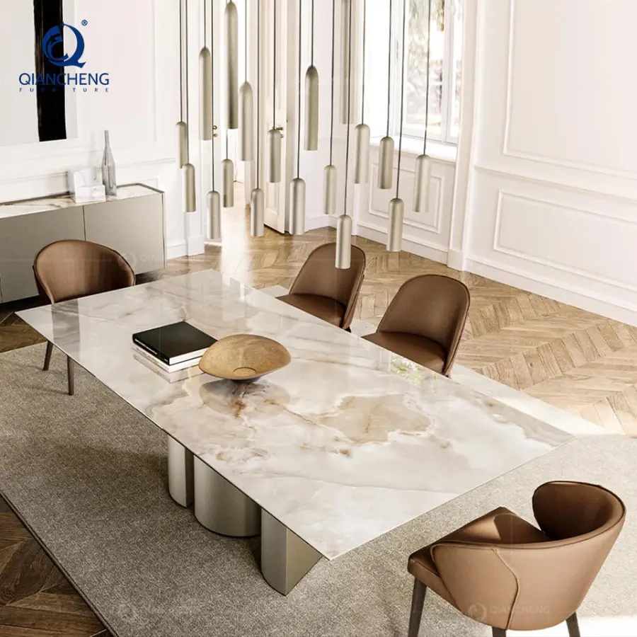 Modern Space-saving Dining Table and Chair Set Minimalist Style Folder Artist Stone Slate Extendable Dining Room Table — view 1