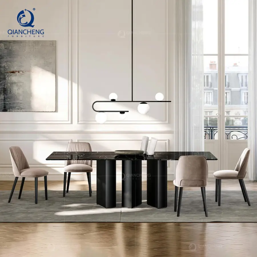 Modern Space-saving Dining Table and Chair Set Minimalist Style Folder Artist Stone Slate Extendable Dining Room Table — image 5