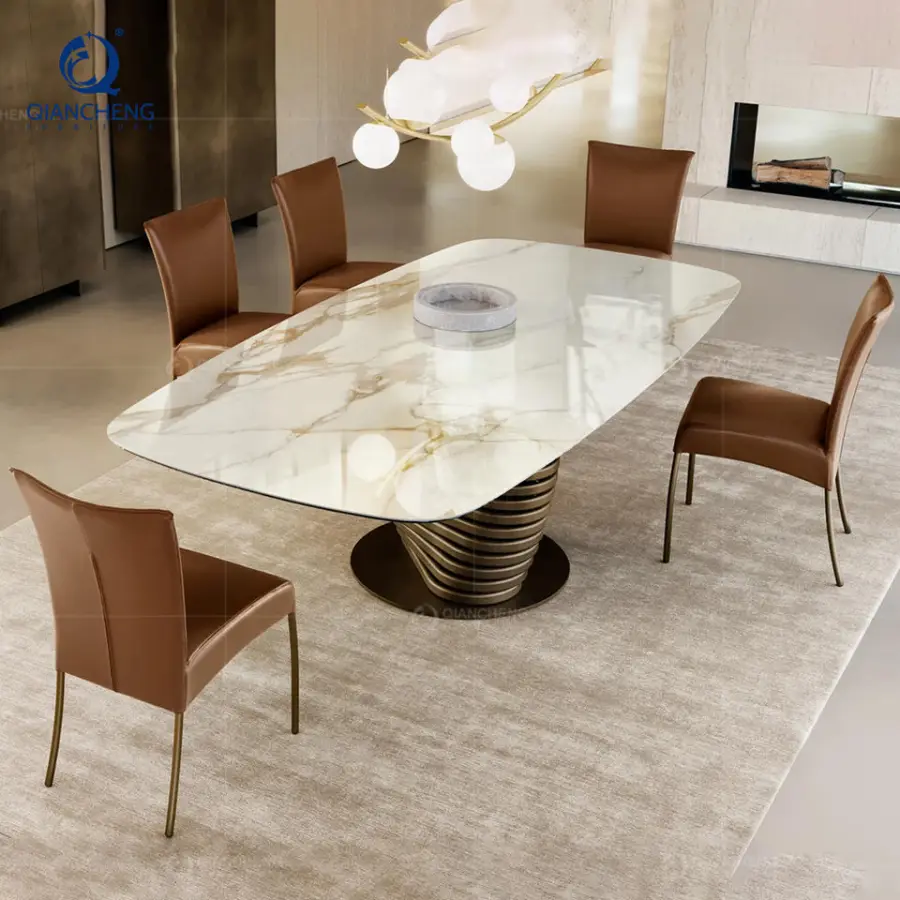 Luxury Extension Mechanism Dinning Table Extendable New Italian Style Dining Room Furniture Round Dining Table Sets 6 Seater — image 3