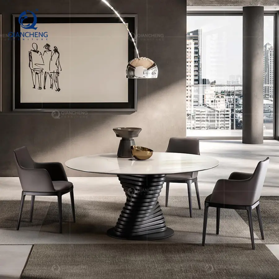 Luxury Extension Mechanism Dinning Table Extendable New Italian Style Dining Room Furniture Round Dining Table Sets 6 Seater — image 4