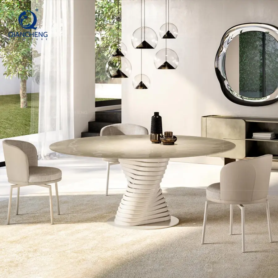 Luxury Extension Mechanism Dinning Table Extendable New Italian Style Dining Room Furniture Round Dining Table Sets 6 Seater — image 5