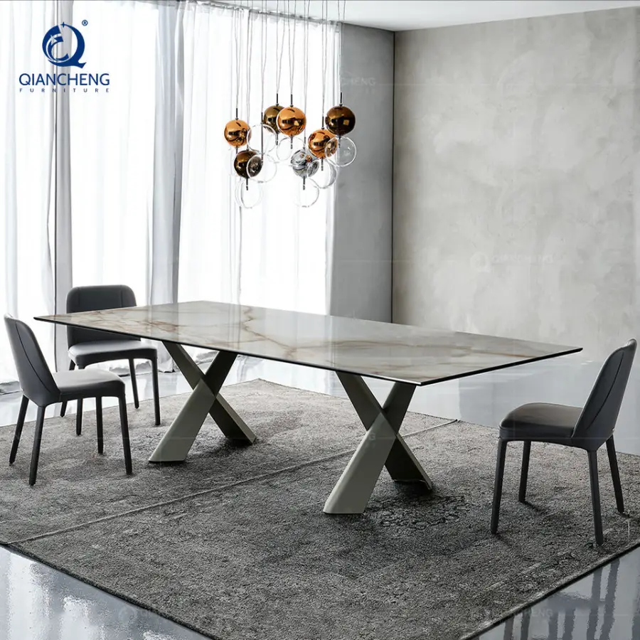 Customizable Size Extendable Dining Table for the Cafe Restaurant Sintered Stone Top and Metal Base Folding Table and 12 — view 1