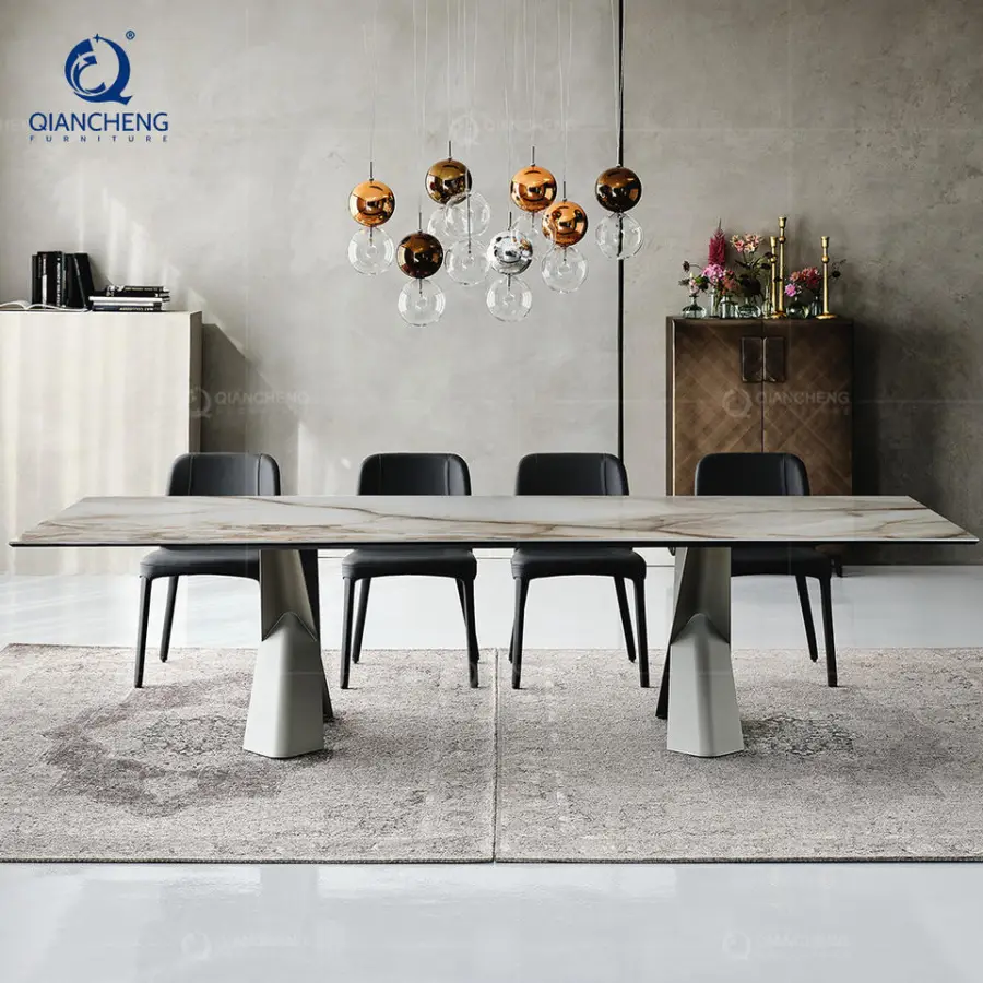 Customizable Size Extendable Dining Table for the Cafe Restaurant Sintered Stone Top and Metal Base Folding Table and 12 Chair — image 4