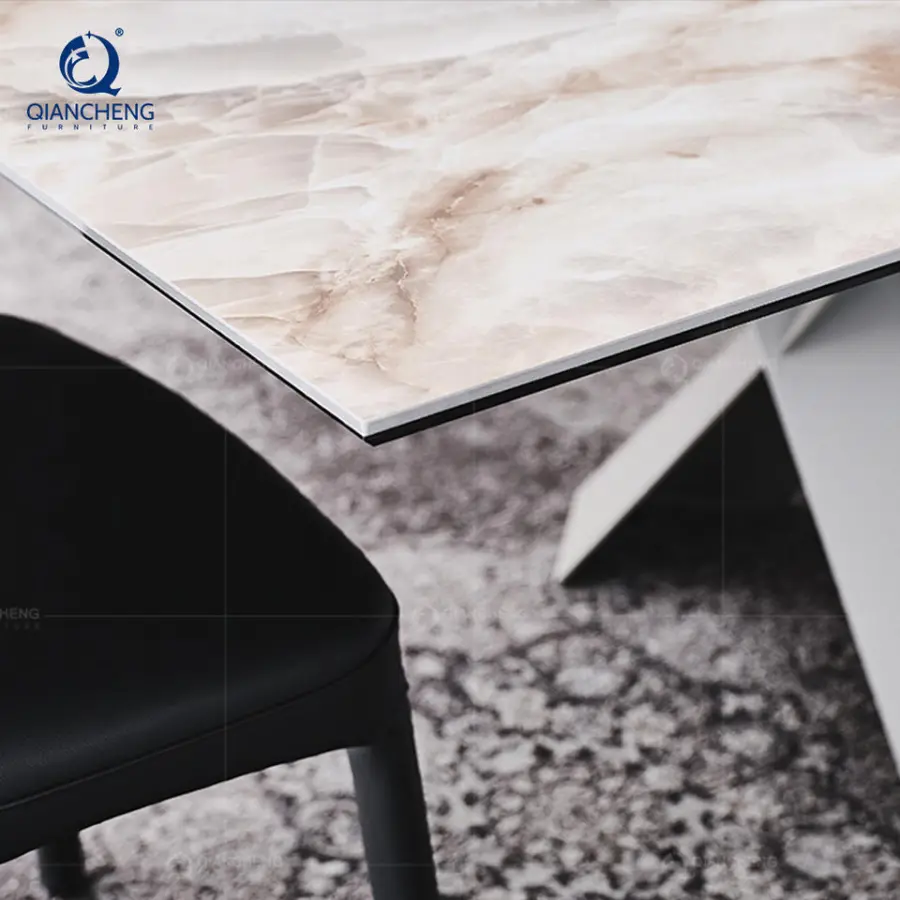 Customizable Size Extendable Dining Table for the Cafe Restaurant Sintered Stone Top and Metal Base Folding Table and 12 Chair — image 5