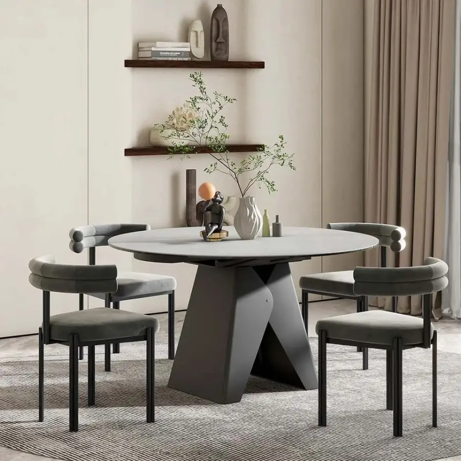 Folded Extendable Oval Dining Table With 8 Chair Outdoor Large Stainless Steel Metal Folding Restaurant Table Round — image 5