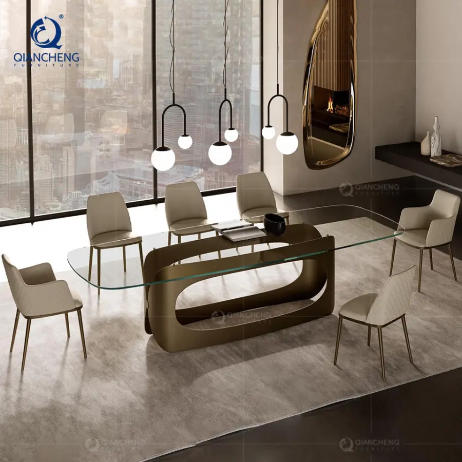 Qiancheng Marble Telescopic Folding and Extendable Stainless Steel Dining Table Set 6 Seater With 4 Chair Made in Foshan China — image 3