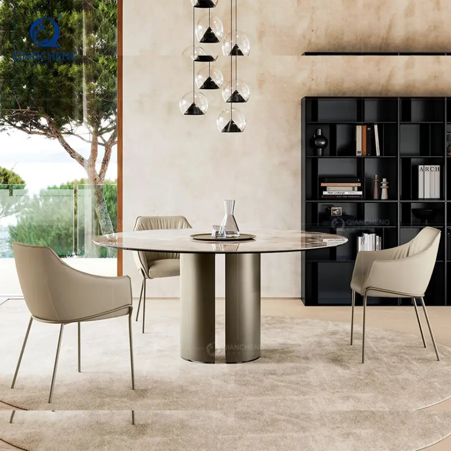 Designer Foldable Fold Down Dinning Table Modern Nordic Kitchen Circle Extendable Folding Movable Dining Table Set with — view 1