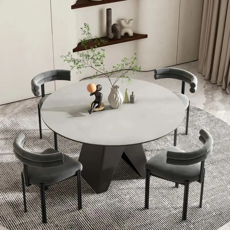 Folded Extendable Oval Dining Table With 8 Chair Outdoor Large Stainless Steel Metal Folding Restaurant Table Round — image 6