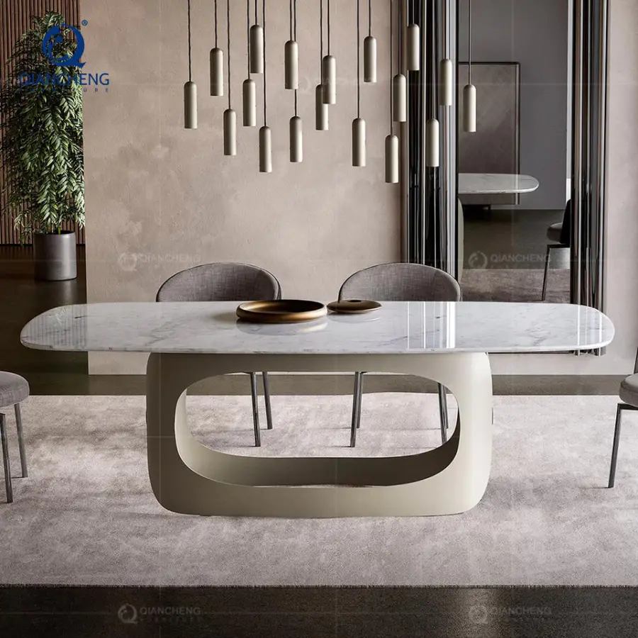 Qiancheng Marble Telescopic Folding and Extendable Stainless Steel Dining Table Set 6 Seater With 4 Chair Made in Foshan China — image 5