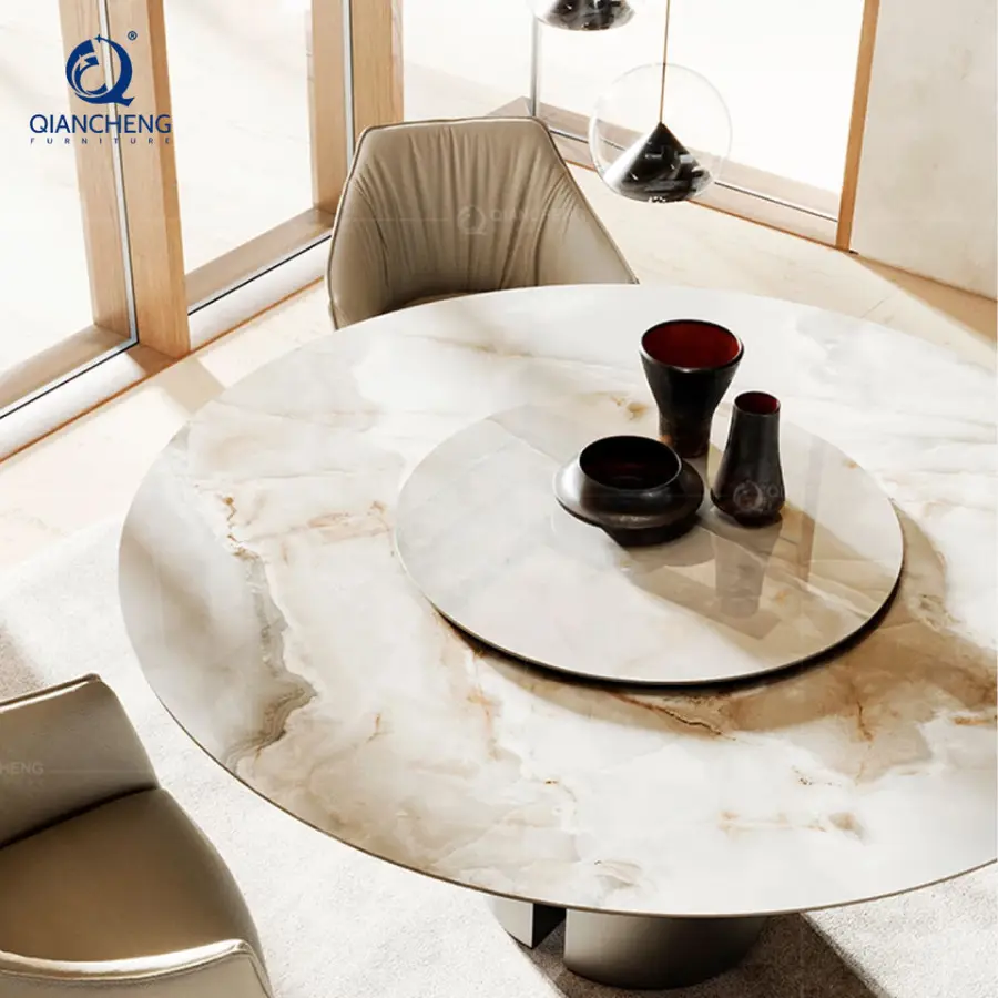 Designer Foldable Fold Down Dinning Table Modern Nordic Kitchen Circle Extendable Folding Movable Dining Table Set with Chair — image 3