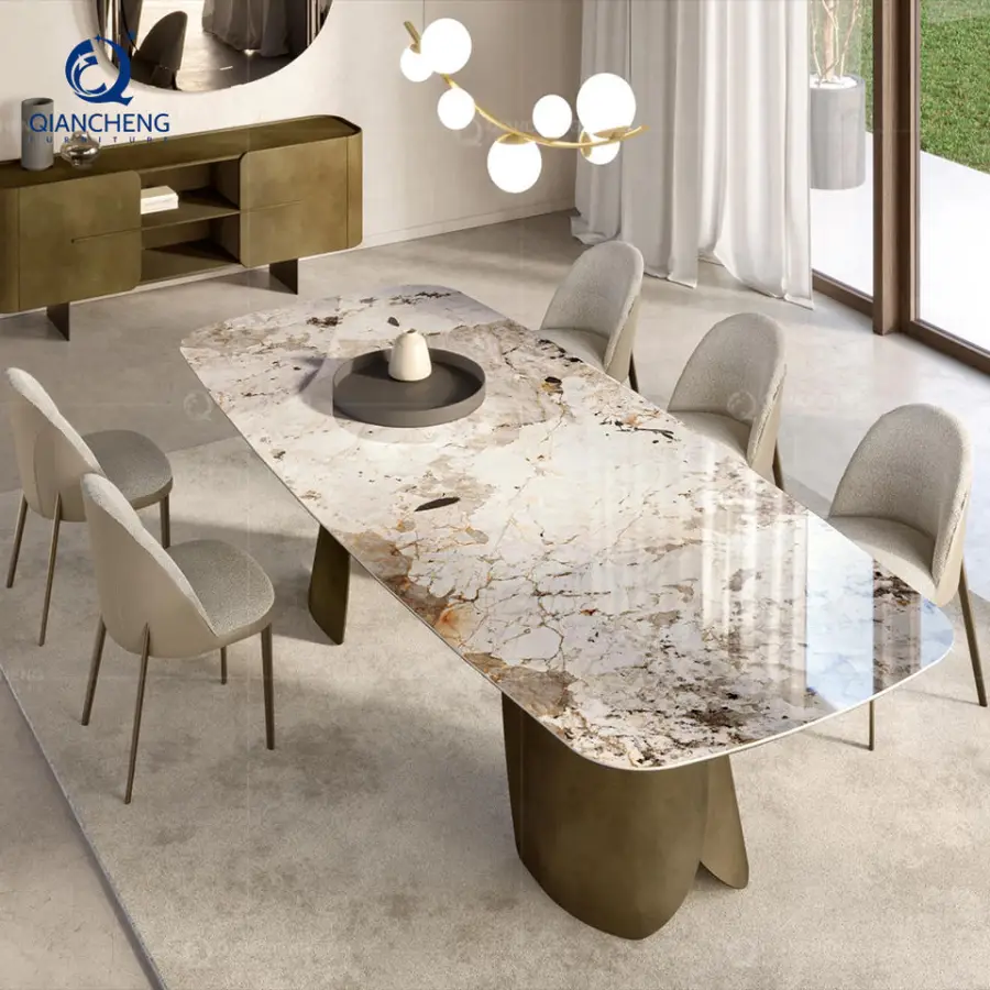 Minimalist Nordic Foldable Folding Dining Table Set 6 Chair Set Retractable Multifunctional Folding Island Dining Table — view 1