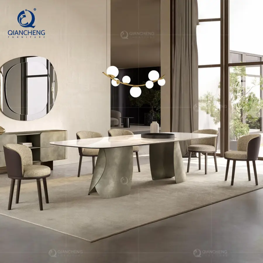Minimalist Nordic Foldable Folding Dining Table Set 6 Chair Set Retractable Multifunctional Folding Island Dining Table Bracket — image 3