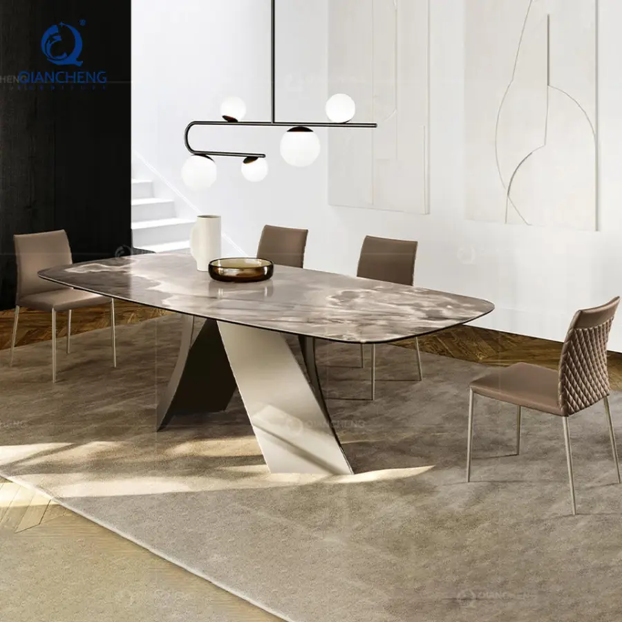 Wholesale Kitchen Table for Home Office or Hotel Suitable Apartment Modern Dining Table With Extendable Iron Leg and Ceramic Top — image 3