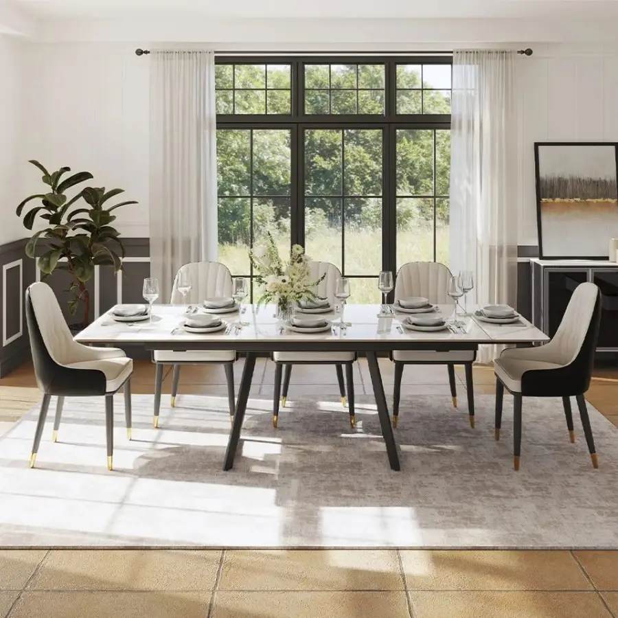 Mesa Comedor Extensible Modern 12-Seater Rock Beam Extendable Dining Table Tavoli Tavolo Da Pranzo Allungabile 80 Furniture — image 3