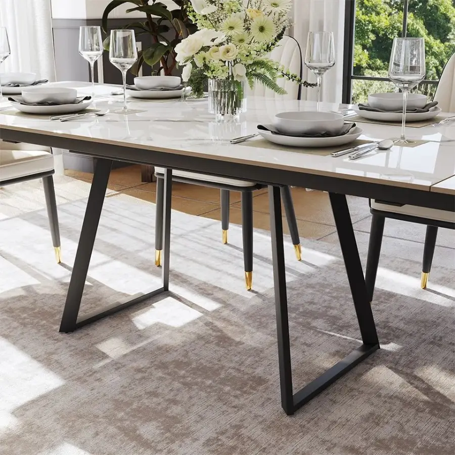 Mesa Comedor Extensible Modern 12-Seater Rock Beam Extendable Dining Table Tavoli Tavolo Da Pranzo Allungabile 80 Furniture — image 6