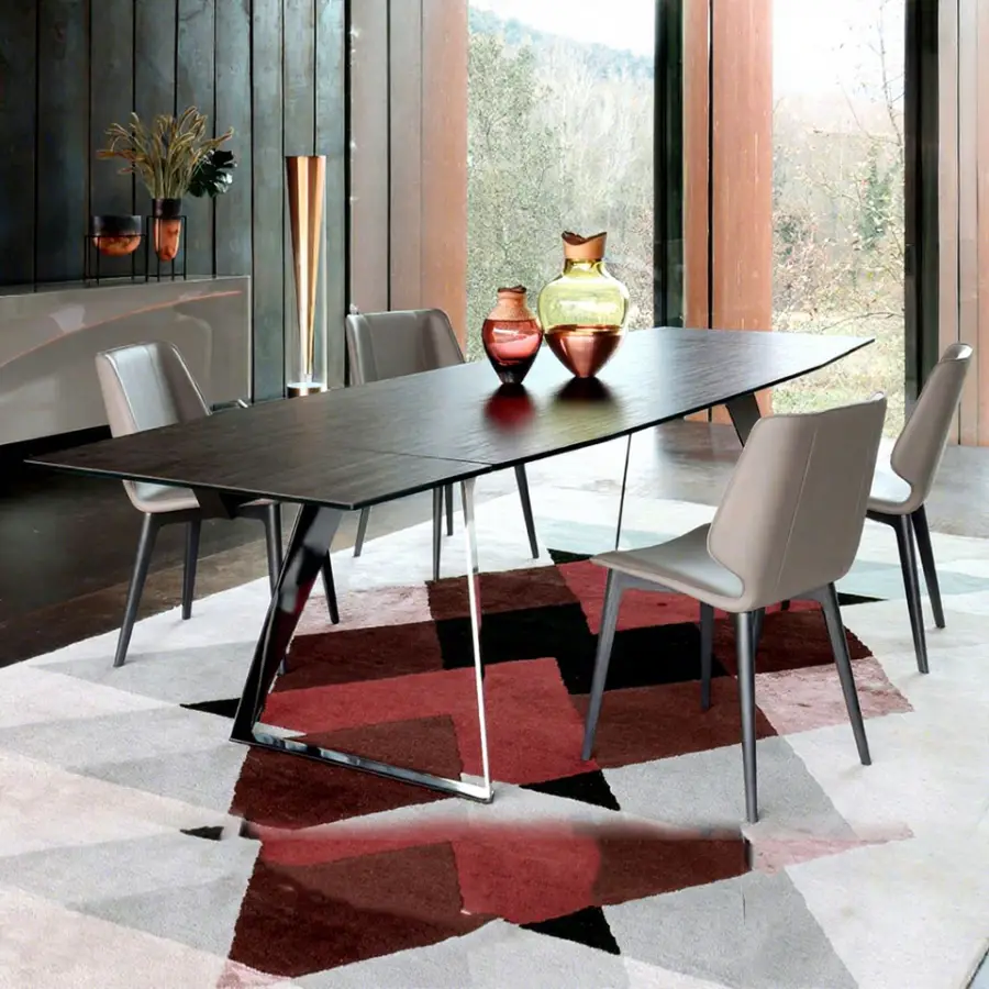 12 Seater People Extending Rectangular Iron Dining Table with Chair Outdoor Extendable Concealed Extend Rock Slab Dining — view 1
