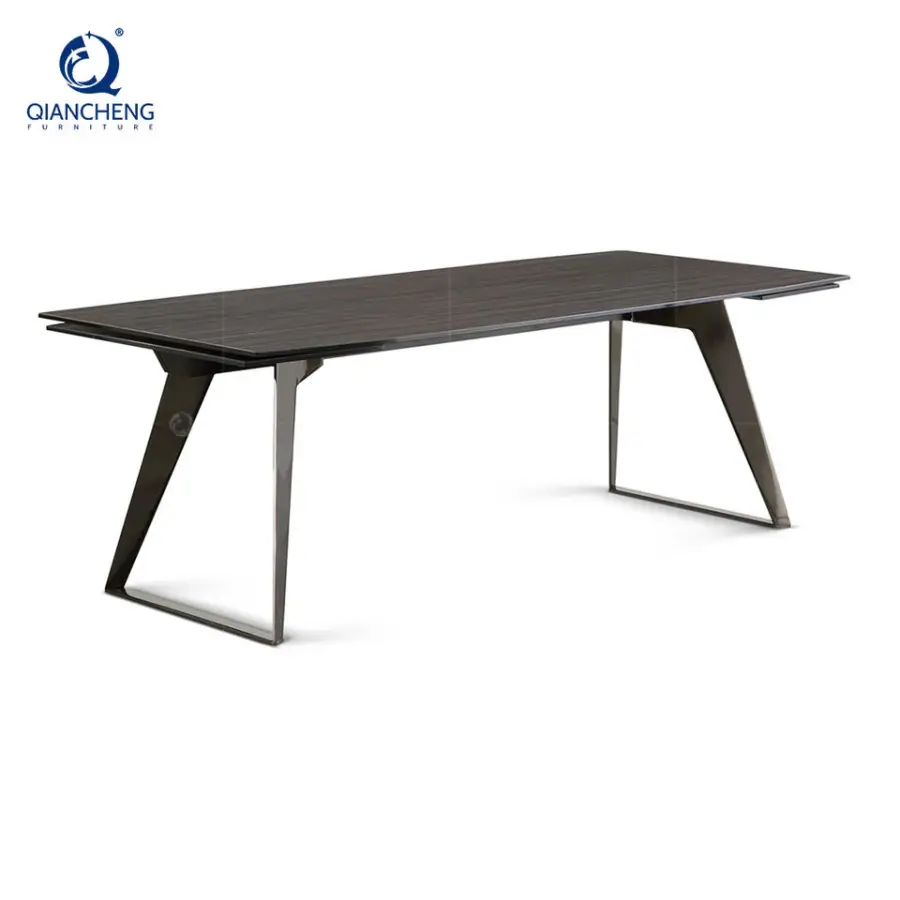 12 Seater People Extending Rectangular Iron Dining Table with Chair Outdoor Extendable Concealed Extend Rock Slab Dining Table — image 3