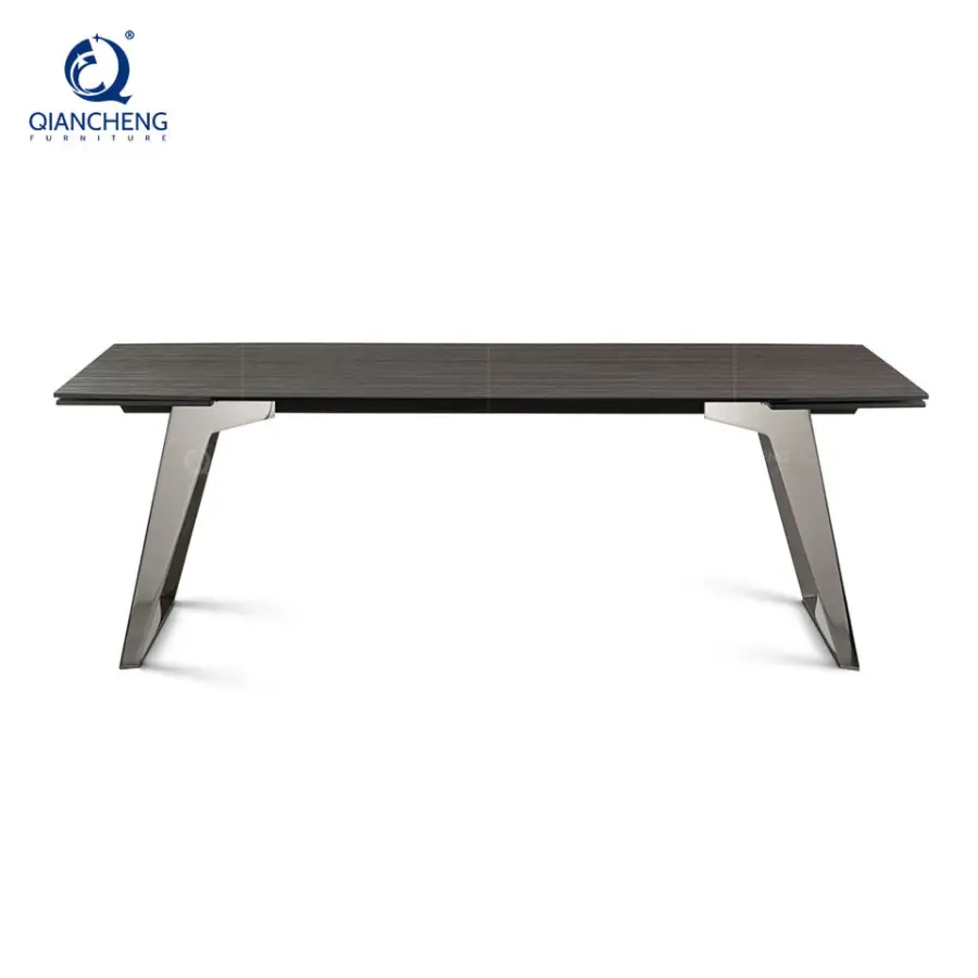 12 Seater People Extending Rectangular Iron Dining Table with Chair Outdoor Extendable Concealed Extend Rock Slab Dining Table — image 4