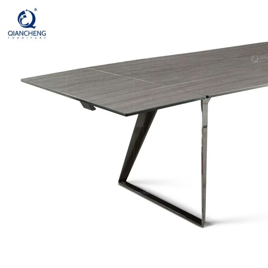 12 Seater People Extending Rectangular Iron Dining Table with Chair Outdoor Extendable Concealed Extend Rock Slab Dining Table — image 5
