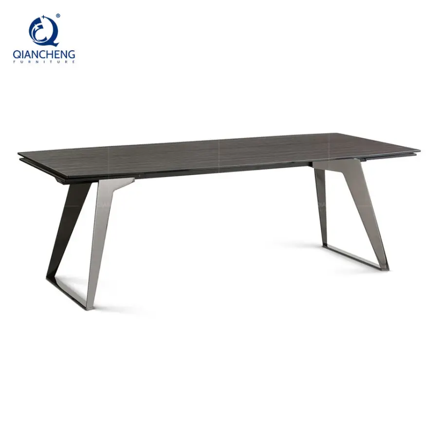 12 Seater People Extending Rectangular Iron Dining Table with Chair Outdoor Extendable Concealed Extend Rock Slab Dining Table — image 6