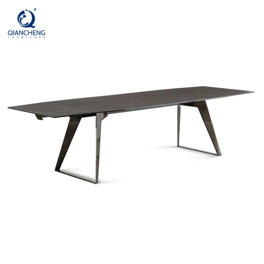 12 Seater People Extending Rectangular Iron Dining Table with Chair Outdoor Extendable Concealed Extend Rock Slab Dining Table — image 7